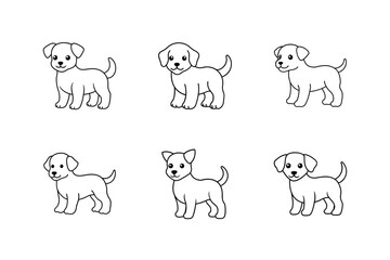 cute cartoon little puppy line art vector silhouette