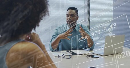 Man in business meeting initiating animated architectural data overlays when starting presentation - Powered by Adobe