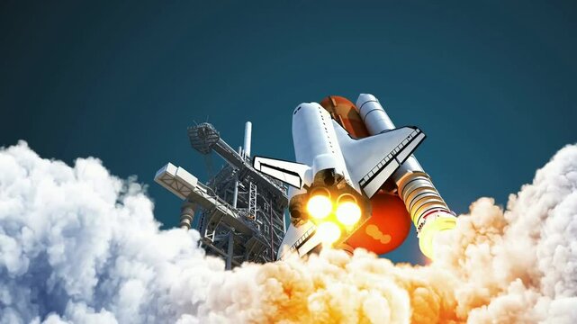 giant space shuttle lifts off from launch pad