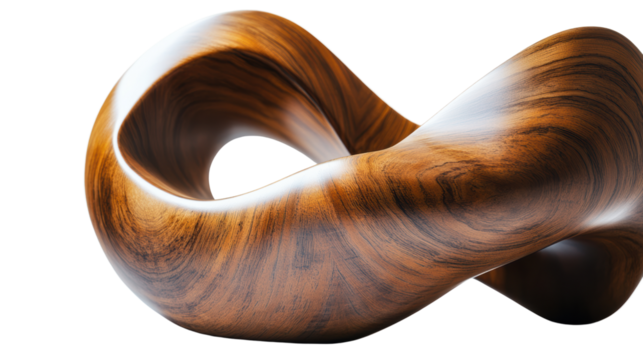 Abstract wooden sculpture in a twisting shape, perfect for modern design aesthetics.