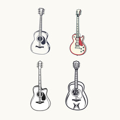Naklejka premium Guitar icon set vector on white background, guitar logo, guitar design, Adobe Illustrator Artwork