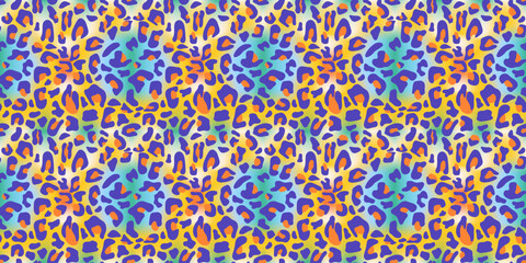 Leopard Gradient neon ,seamless dopamine pattern. Bright leopard print with gradients in a neon palette. Iridescent texture of leopard skin. Ideal for youth fashion, accessories and digital decor. © Kapalakus