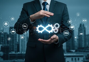 Businessman presenting technology network with digital connection and global communication