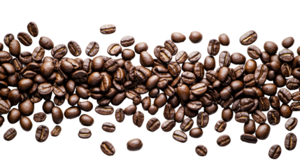 Freshly roasted coffee beans, rich and aromatic on a white background.