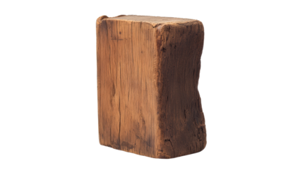 Natural wooden block, isolated on white background.