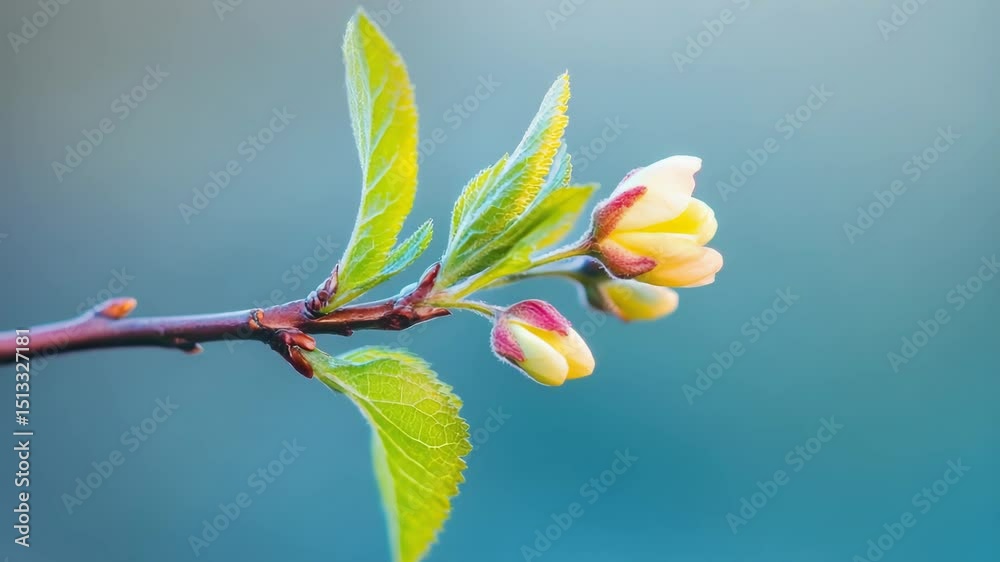 Poster a close-up shot of a budding branch of a cherry blossom tree