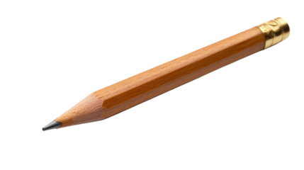Wooden pencil with gold ferrule, isolated on white background.