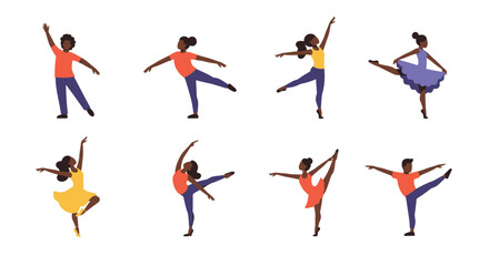Diverse Group of Flat Vector Ballet Dancers in Various Poses