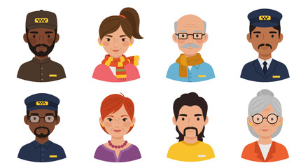Diverse Group of Illustrated People Including Taxi Drivers and Others