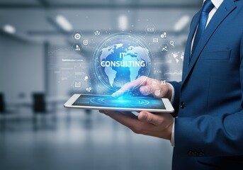 Businessman using tablet with IT consulting global network and communication technology