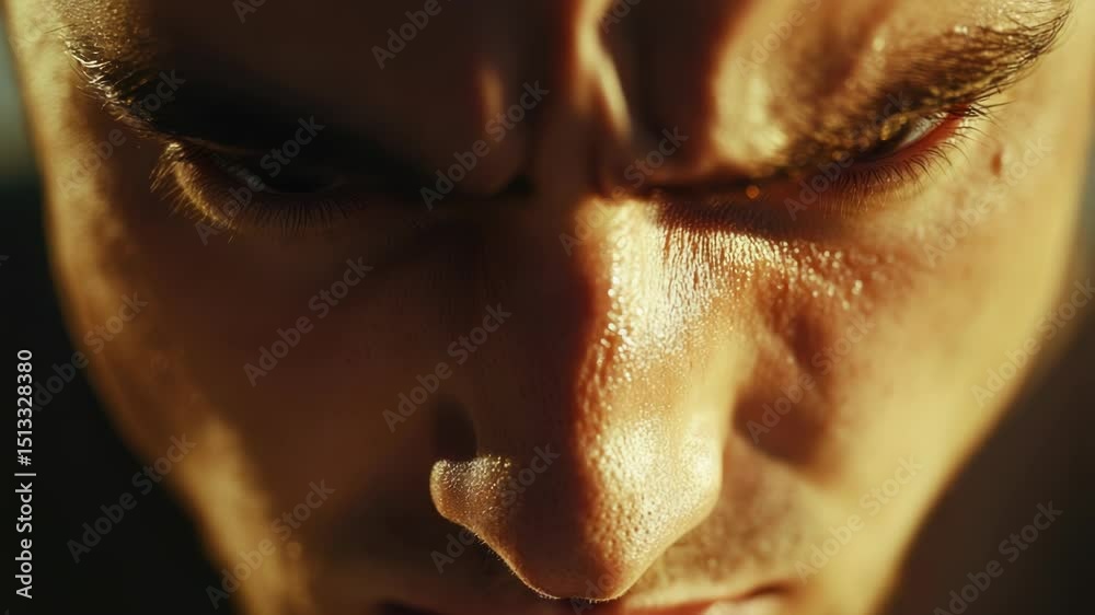Aufkleber a close-up shot of a man's face with his eyes wide open, ideal for use in scenes where shock or surp