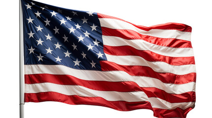Obraz premium Waving American flag patriotism, stars stripes movement, red white blue, freedom independence symbol, isolated on transparent background.