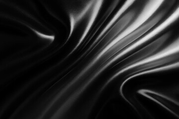 Fototapeta premium Black satin fabric with deep silky folds and glossy curves in dramatic soft directional lighting