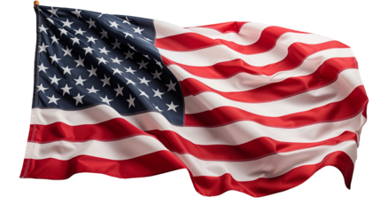 Patriotic American flag textile, stars stripes design, red white blue vector, freedom liberty banner, isolated on transparent background.
