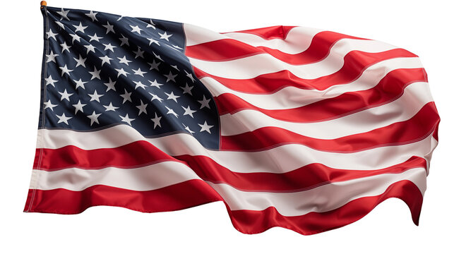 Patriotic American flag textile, stars stripes design, red white blue vector, freedom liberty banner, isolated on transparent background.