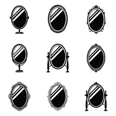 Nine mirror icons set isolated on transparent background