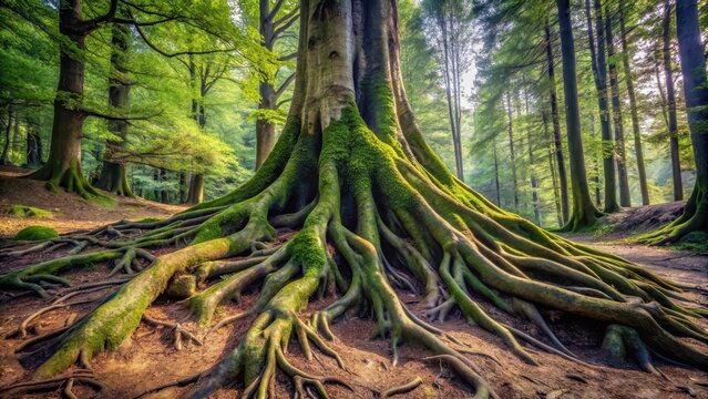 Towering tree roots stretching out from a ancient