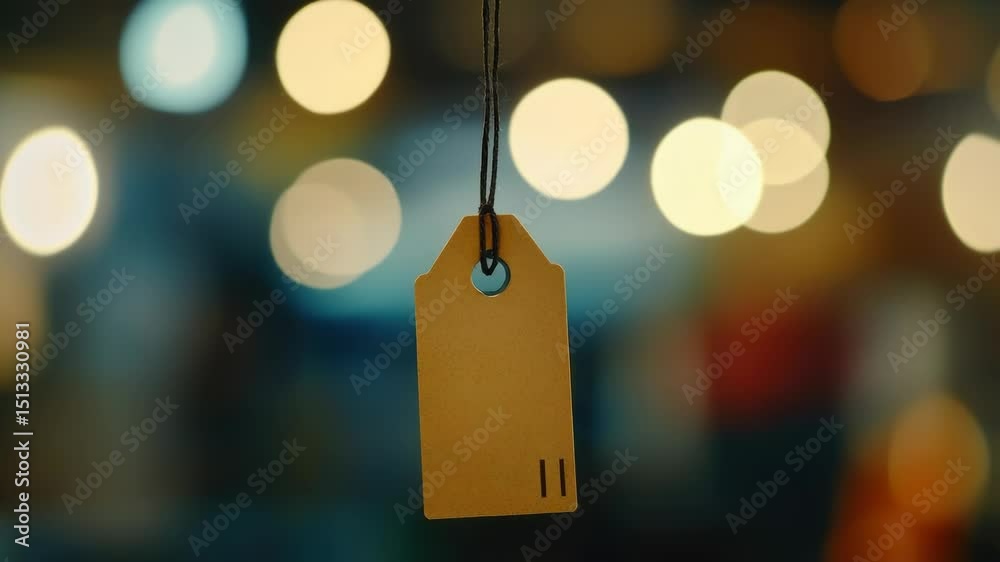 Poster A tag hanging from a string against a blurred background