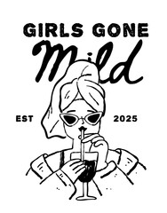 Bachelorette and bridesmaids tshirt print design, hand drawn outline illustration isolated