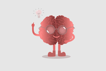 Smiling Brain with Light Bulb, Mental Health, Positive Thinking and Cognitive Psychology Concept