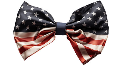 American flag bow tie design, elegant silk texture, stars stripes patriotic, independence day festive accessory, isolated on transparent background.