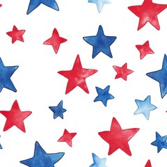 Obraz premium Red Blue Stars Watercolor Pattern: Festive American Holiday Celebration Background