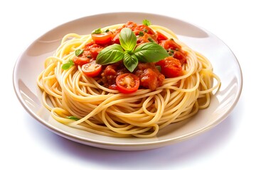 spaghetti with tomato sauce and basil