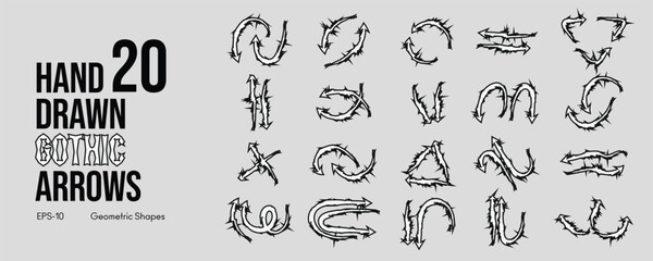 Hand Drawn Gothic Graffiti Arrow Brush Set with Fun Kid Sketch Grunge Pencil Textures Doodle Lines Vector hand drawn brush stroke for presentation and Creative Design Projects