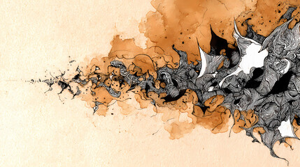 psychological thriller cover concept | inner war zone | trauma recollection | burned umber haze | asymmetric dispersal | mental unraveling | symbolic eruption | automatic linework | abstract myth