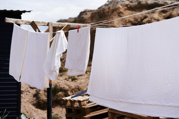 clothes drying on a clothesline