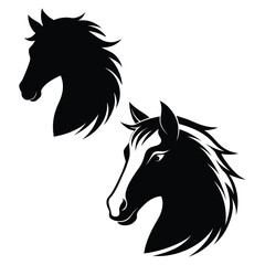 Two horse head silhouettes elegant design silhouette