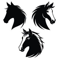 Three horse head silhouettes set