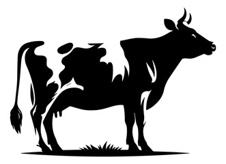 A black and white cow logo on a white isolated background. Vector graphics. EPS.	