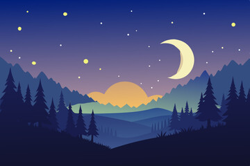 night landscape with moon
