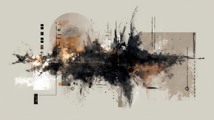 symbolic infographic for emotional states | ritual chaos | psychic pressure | blood ochre and ink black | asymmetric dispersal | mental unraveling | freeform spill technique | gestural abstraction |