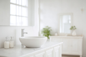 Fototapeta premium light and airy minimalist bathroom featuring stylish sink as focal point