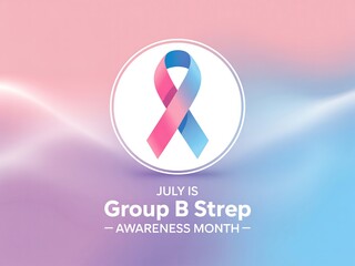 Group b strep awareness month with pink and blue ribbon on a pastel colored gradient background