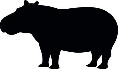 Silhouette of a Hippopotamus, Hippo Outline, Animal Silhouette, Wildlife Illustration, Hippo Shape, African Mammal Silhouette, Black Hippo Icon, Hippo Graphic, Hippo Drawing, Nature Animal Vector