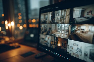 Fototapeta premium Home surveillance footage displayed on monitor screen