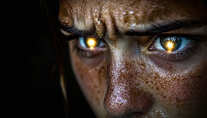 Obraz premium Close up Intense Portrait of a Person with Glowing Eyes