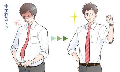 お腹の贅肉を気にする中年男性イラスト