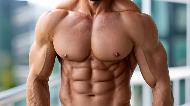 Bodybuilder showcases impressive physique in outdoor training session at the gym during early morning hours