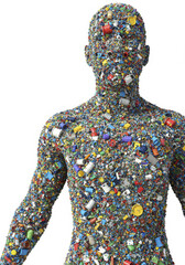 Abstract Human Figure Covered in Microplastic Waste, Full Body