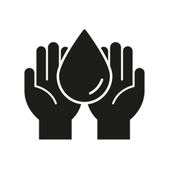 Hands Holding Water Droplet Solid Icon. Water Conservation, Environmental Protection, And Resource Management Silhouette Symbol. Eco-Friendly Initiative. Isolated Vector Illustration