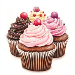 Delicious Chocolate Cupcake Dessert with Cream Frosting: Colorful Party Treats