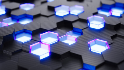 Futuristic honeycomb mosaic background. Technology concept, hexagon cells grid. 3d illustration