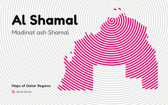 Vector Map of Al Shamal Region, Qatar, in Spiral Line Style with Madinat ash Shamal as Central Point