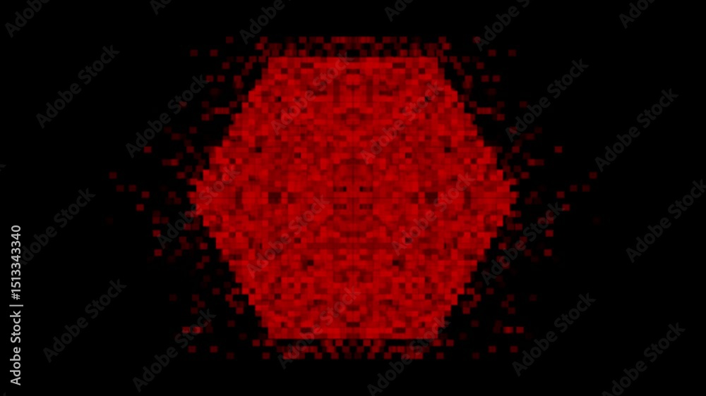 Poster Red pixelated hexagon minimal abstract geometric background. Seamless looping pixel art motion design. Video animation Ultra HD 4K 3840x2160
