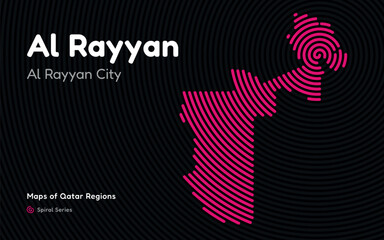 Vector Map of Al Rayyan Region, Qatar, in Spiral Line Style with Al Rayyan as Central Point