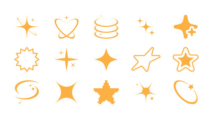 Aesthetic yellow sparkle y2k collection. Stars, sparks, shine, galaxy, starburst retro set. Design shiny elements, shapes for a poster, banner, background, stickers. Vector illustration.